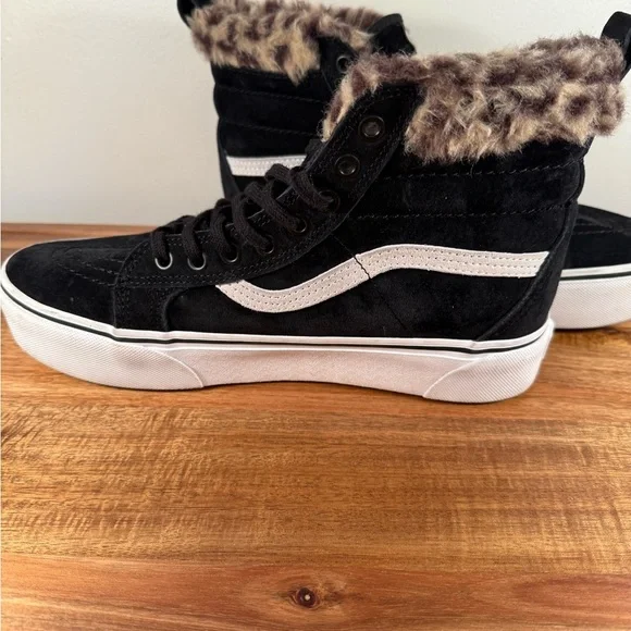 Vans SK8-Hi Platform Black Suede Leopard Fur Sneaker Size 8.5 - Picture 3 of 11